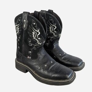 Justin Gypsy Mandra Black Leather Square Toe Cowgirl Boots 7.5